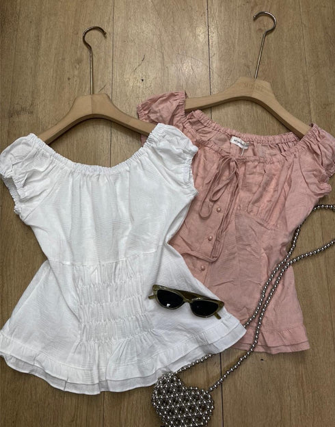 Casual Summer Lace Button Down Off-Shoulder Blouse